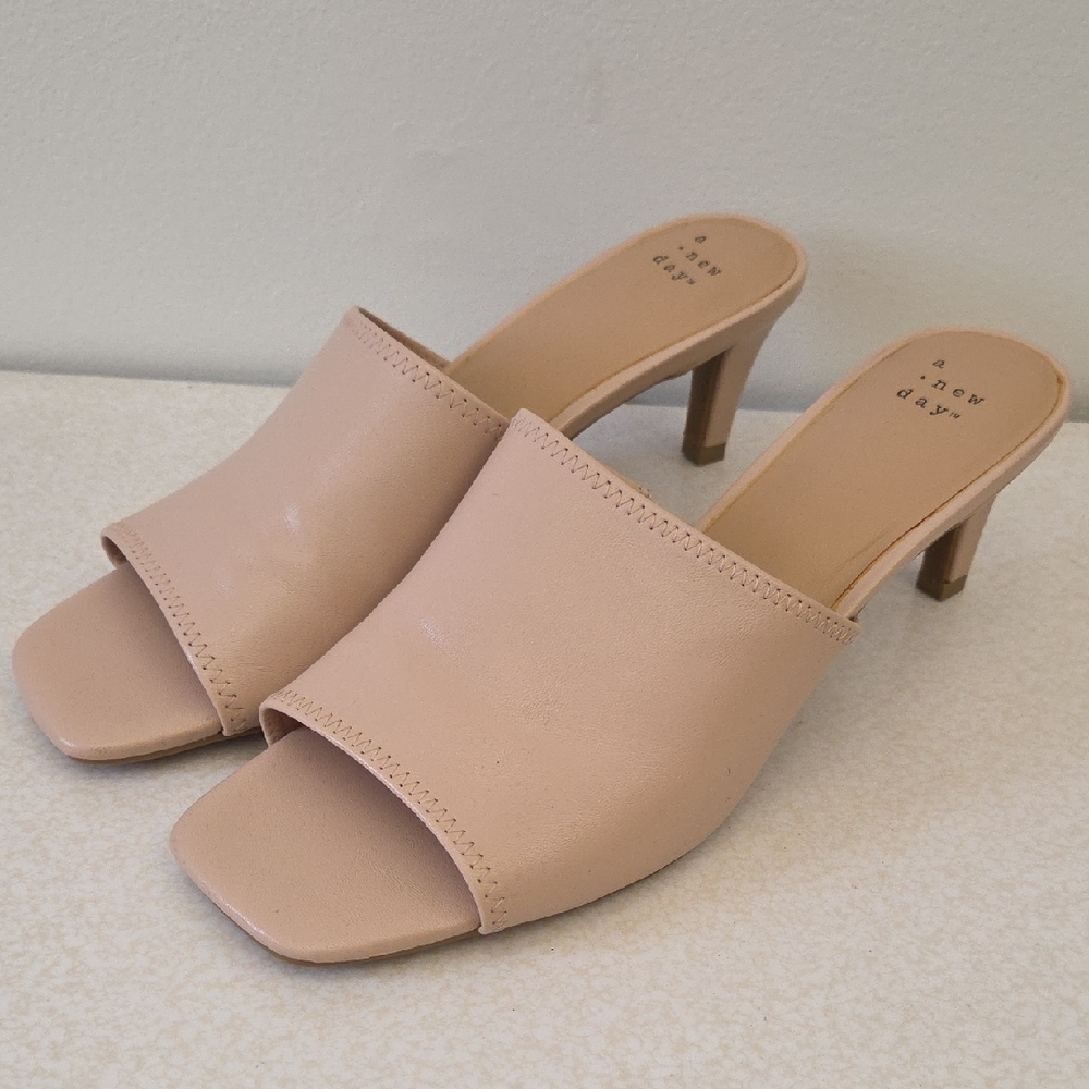 A New Day Women's Pink Cream Heeled Mules, 10